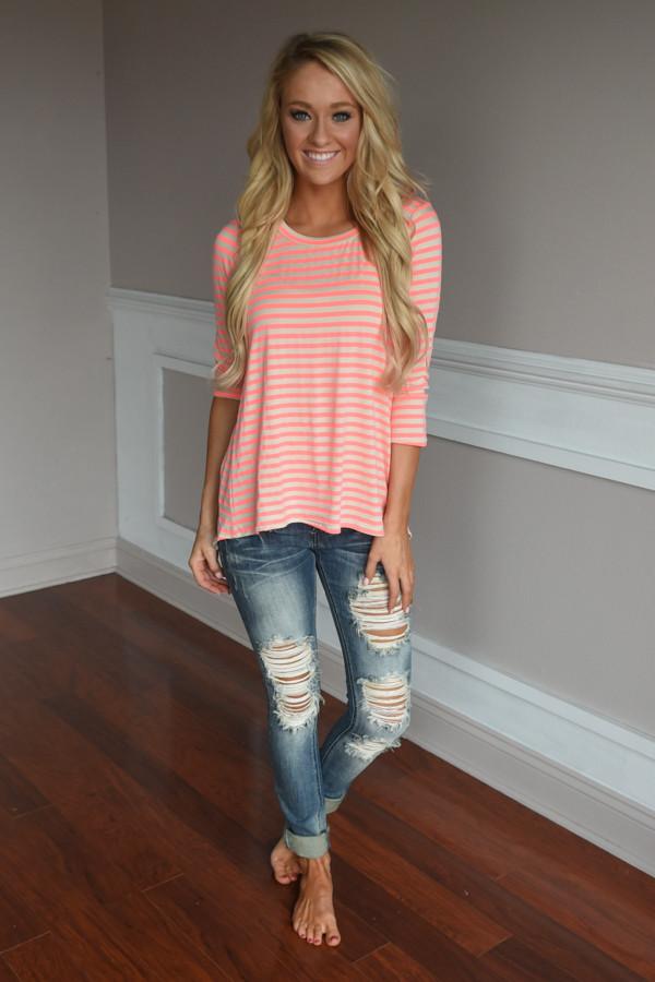 Neon Lights Top ~ Coral
