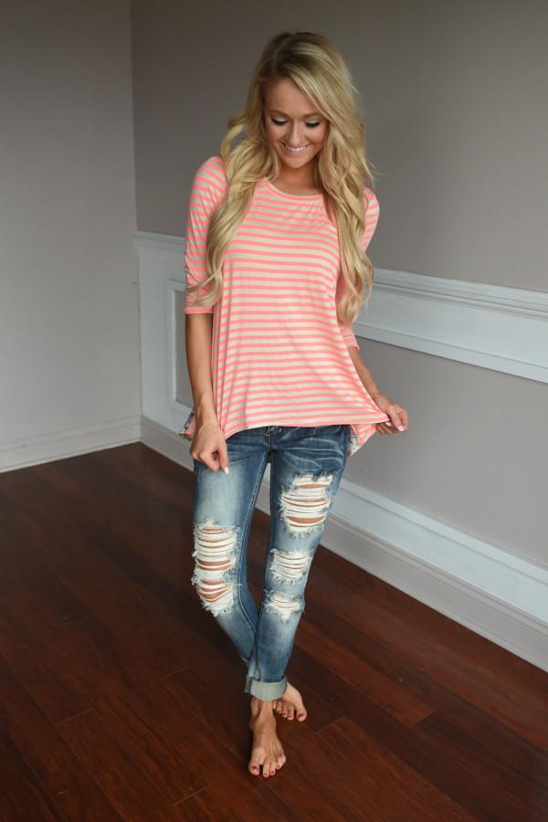 Neon Lights Top ~ Coral