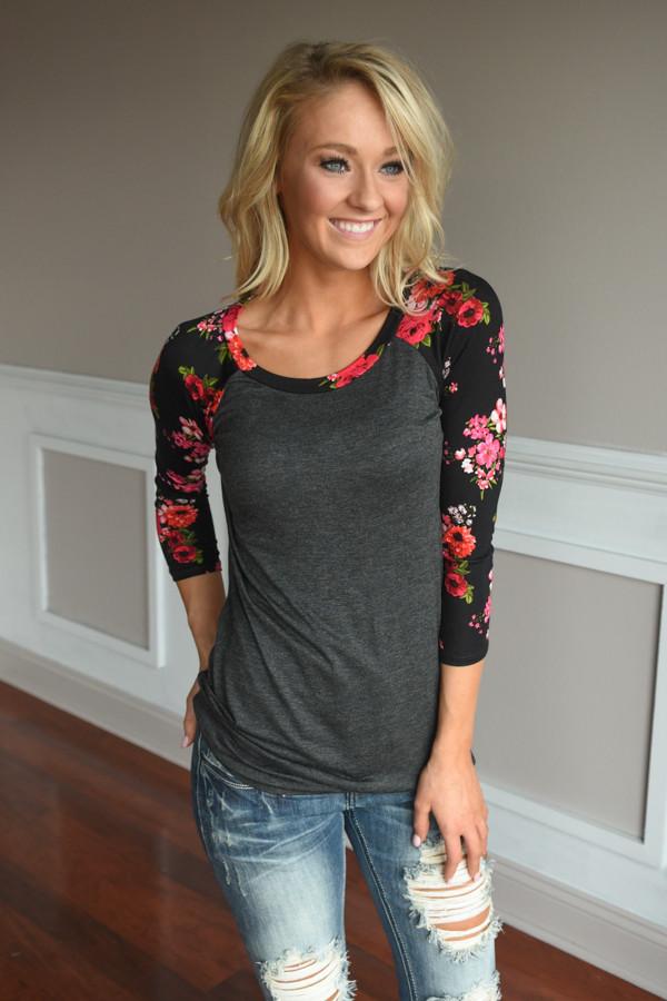Charcoal Floral - Red