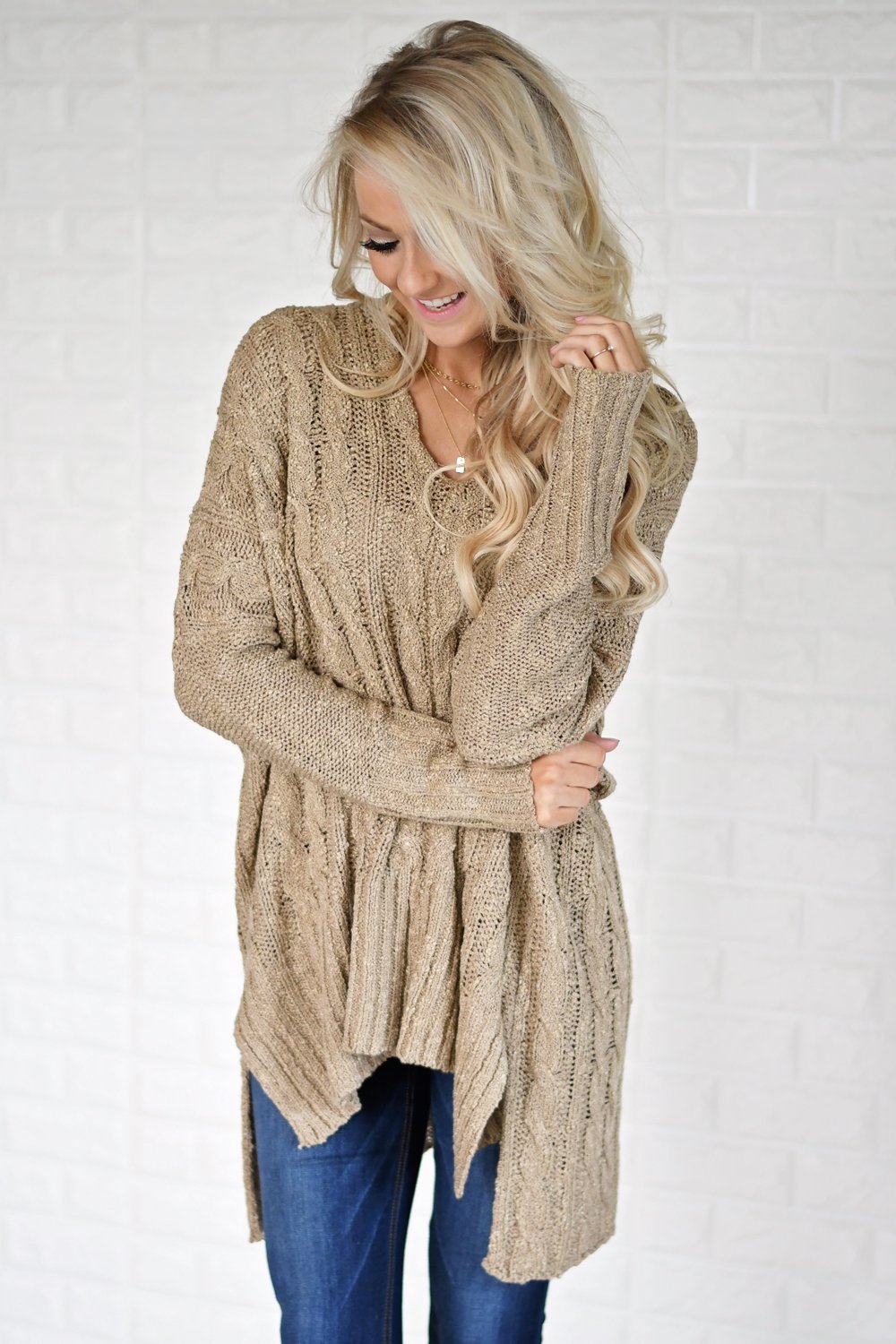 V-Neck Knitted Brown Sweater