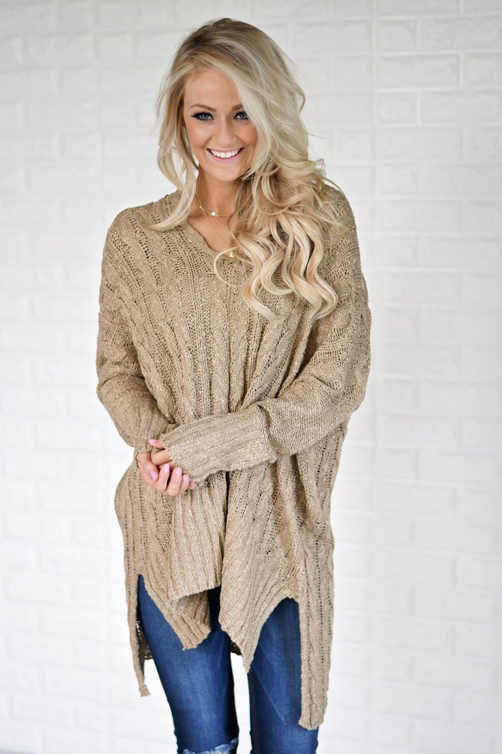 V-Neck Knitted Brown Sweater