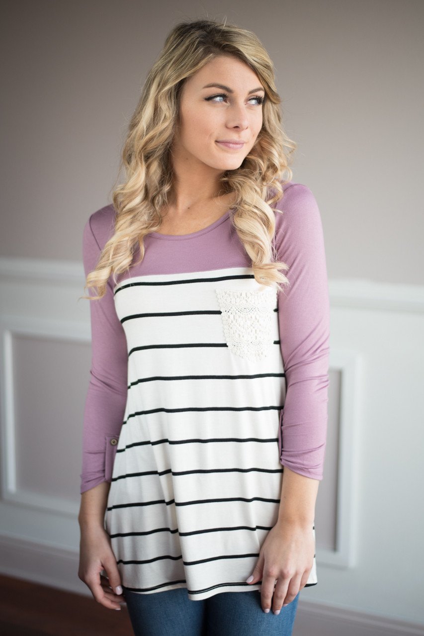 Mauve Crochet Pocket Top