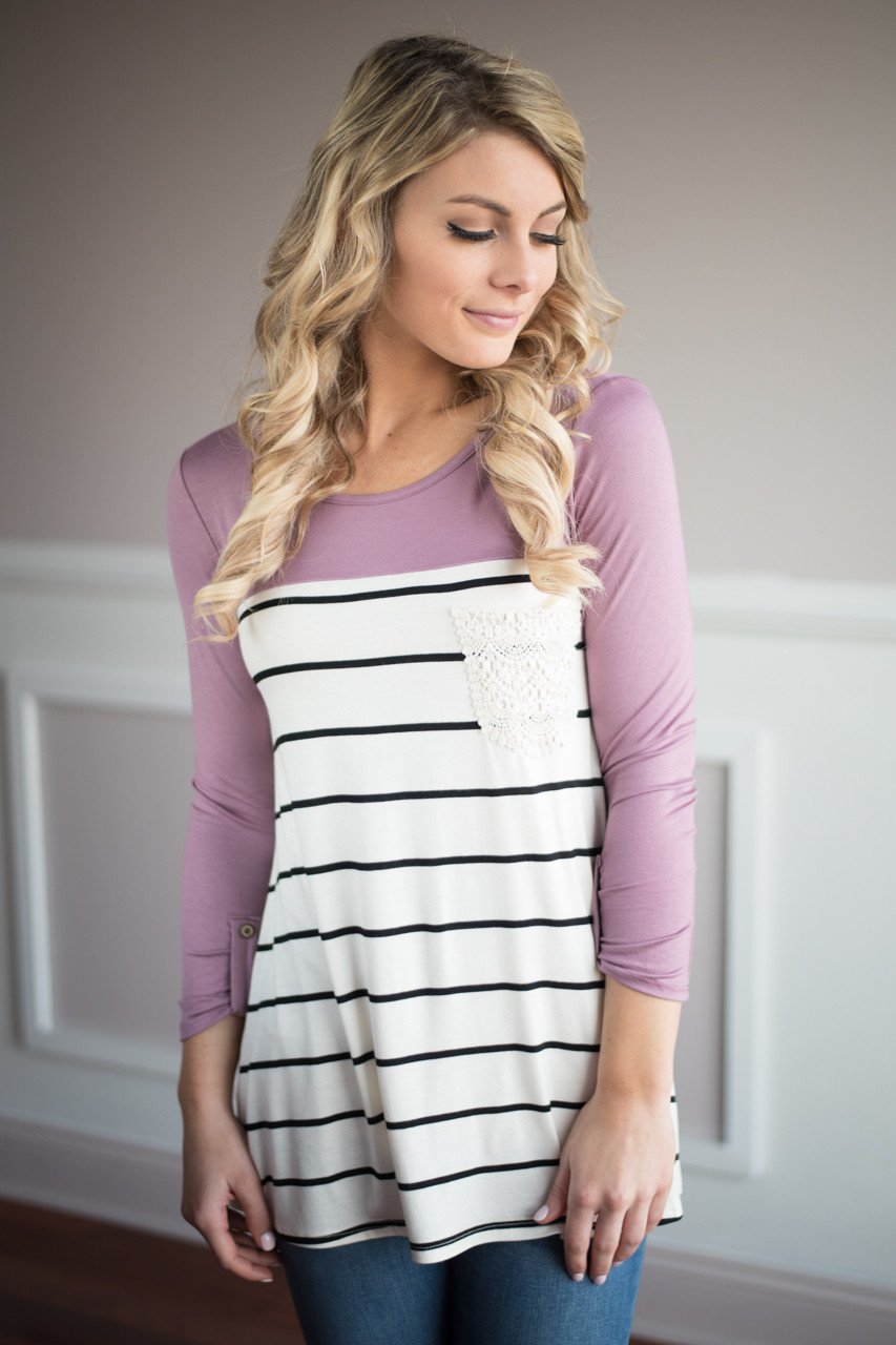 Mauve Crochet Pocket Top