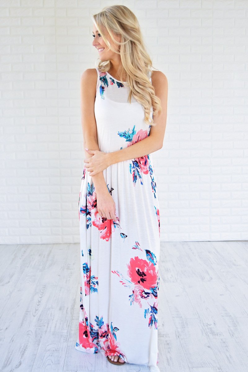 Cherished Love White Floral Maxi Dress