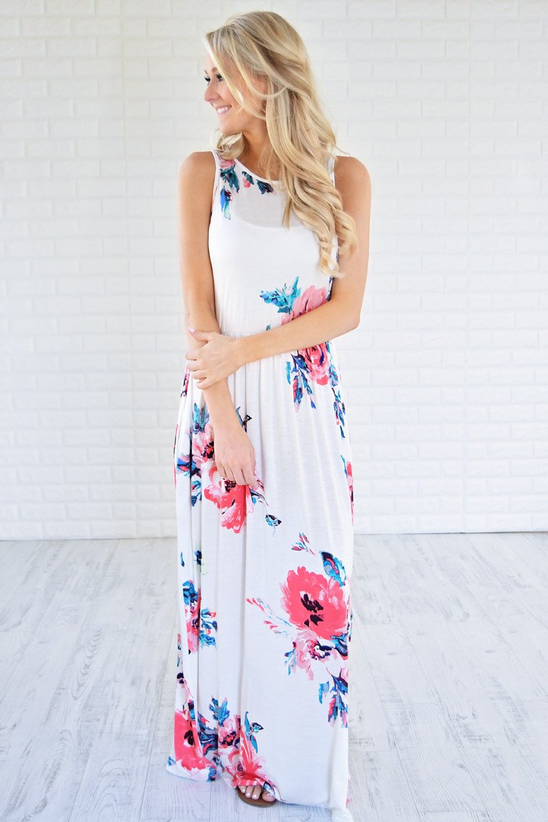 Cherished Love White Floral Maxi Dress – The Pulse Boutique