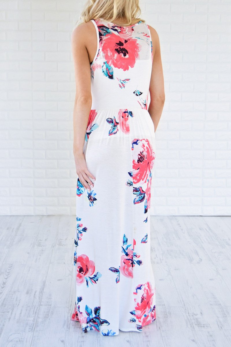 Cherished Love White Floral Maxi Dress