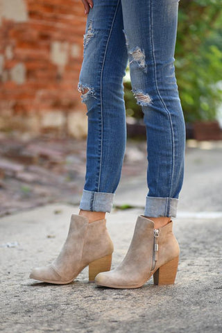 Taupe ankle booties best sale outfit