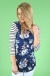 Navy Striped Floral Top