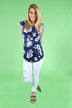 Navy Striped Floral Top