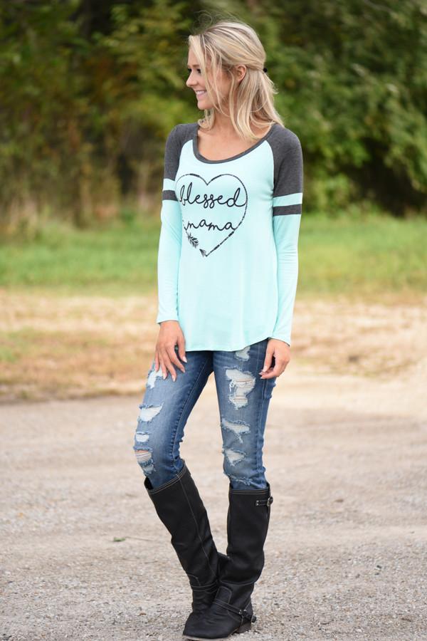 Blessed Mama Tee - Mint