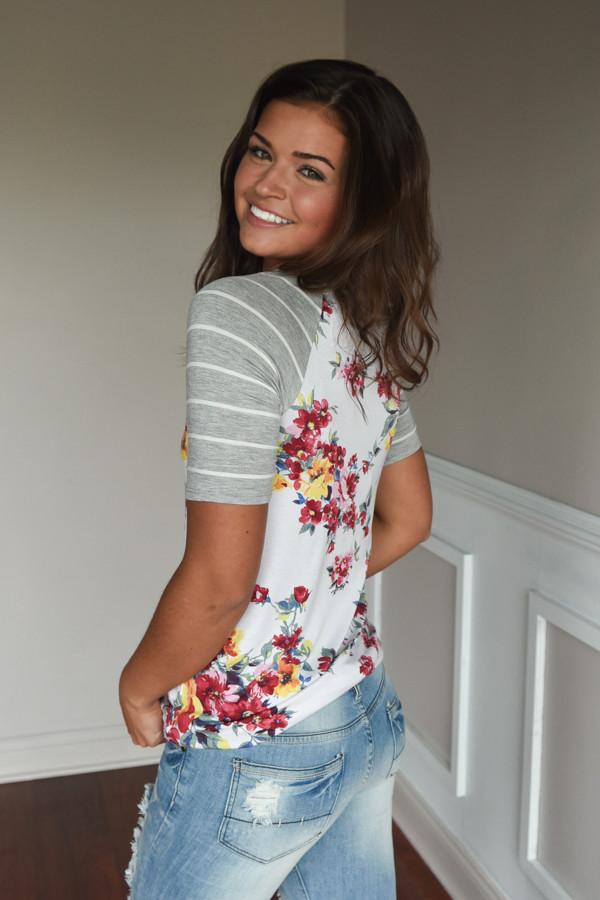 A Little Flirty Floral Top Grey