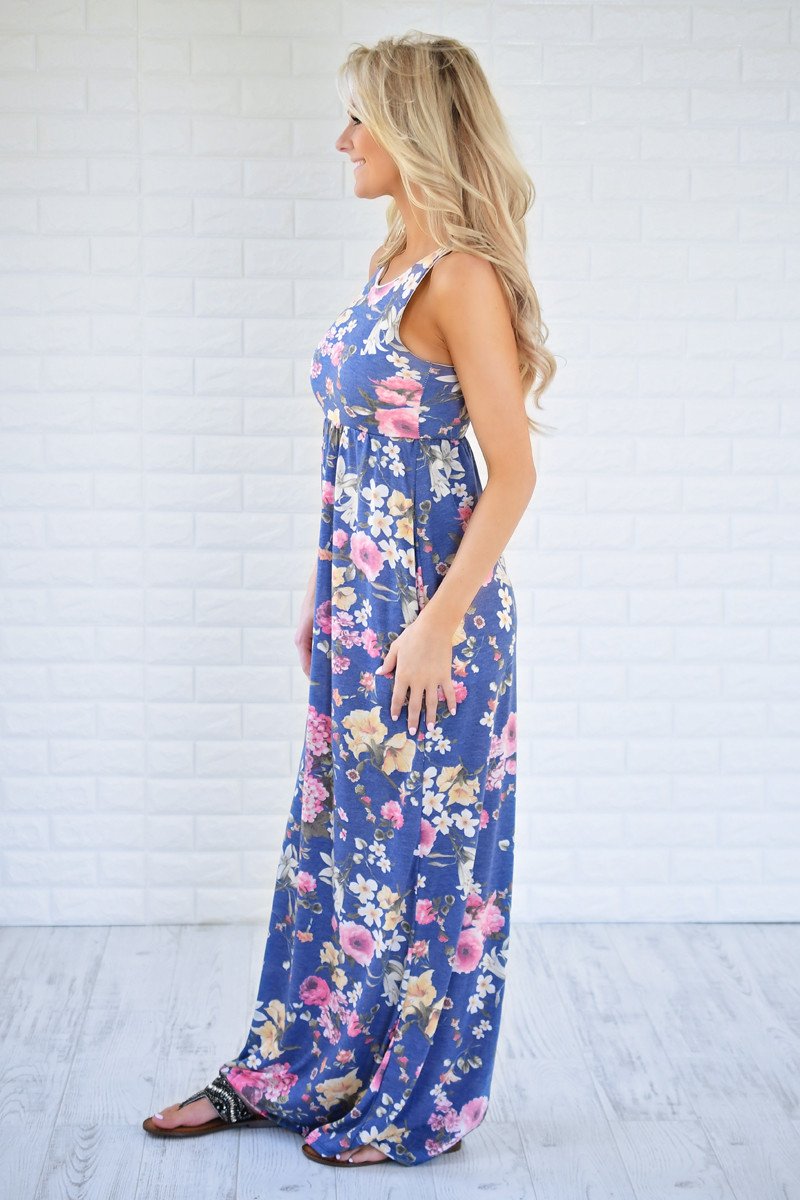 Always Thinking of You Blue Floral Maxi Dress