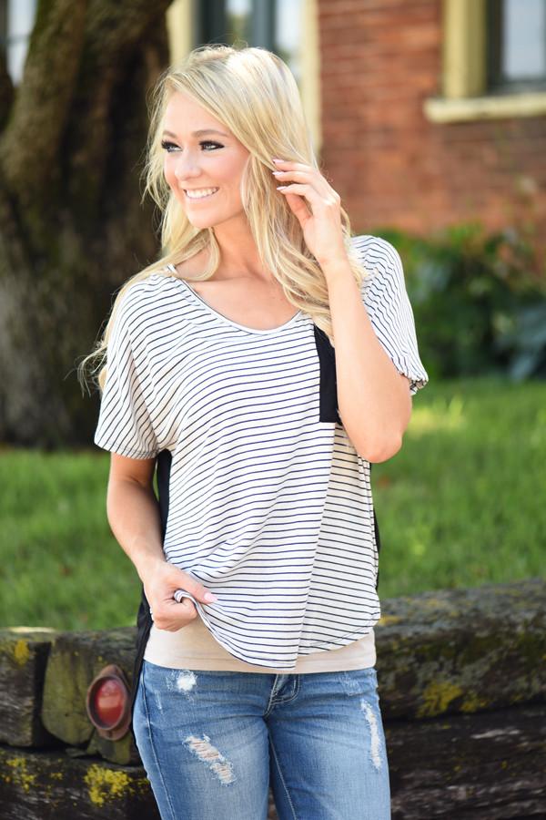 Just Friends Striped Pocket Top