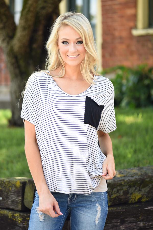 Just Friends Striped Pocket Top