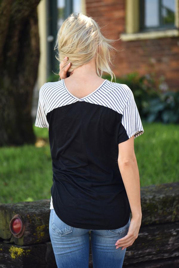 Just Friends Striped Pocket Top