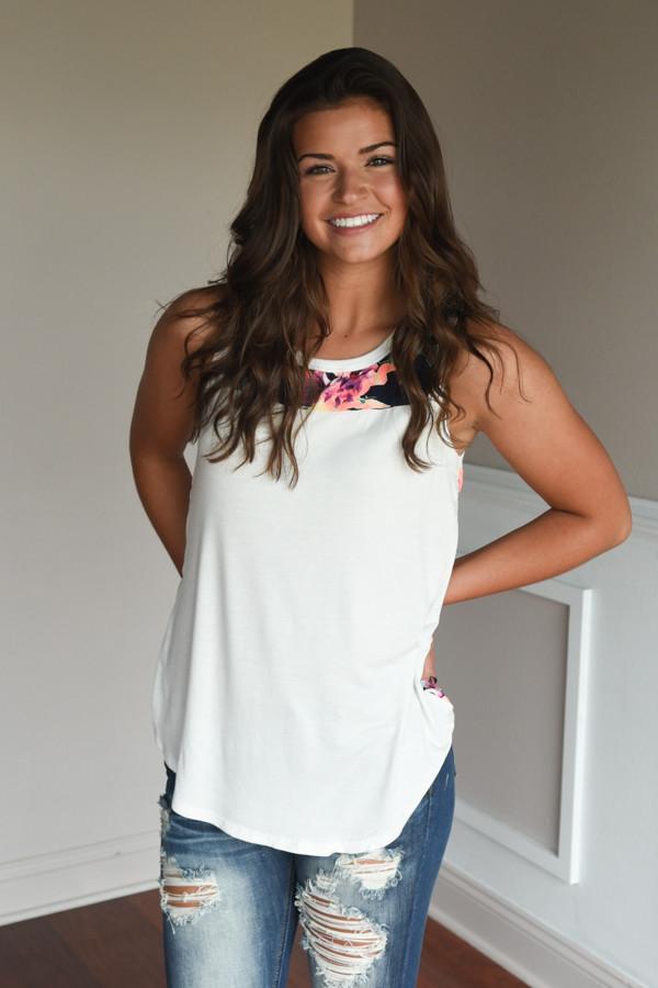 Don't Be Shy Floral Tank Top ~ White