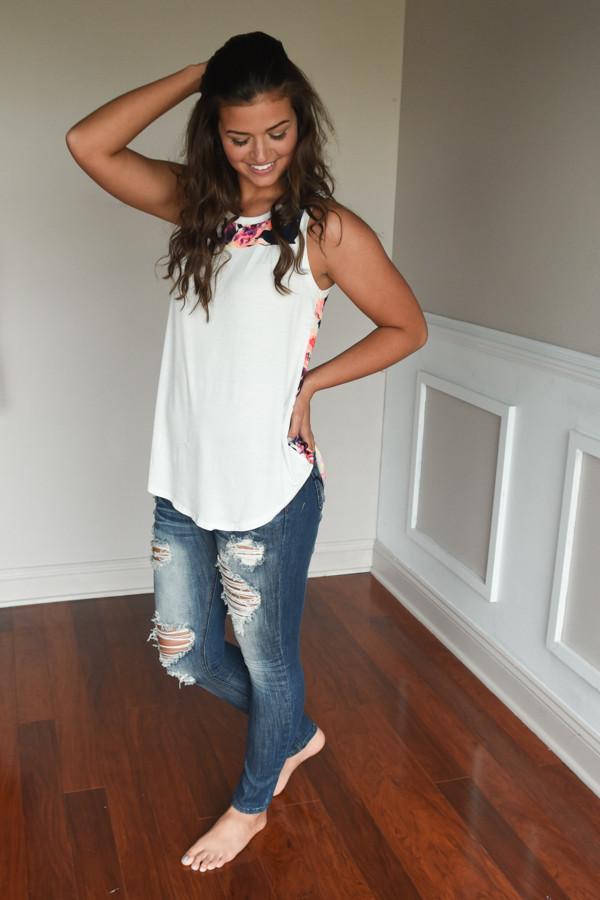 Don't Be Shy Floral Tank Top ~ White