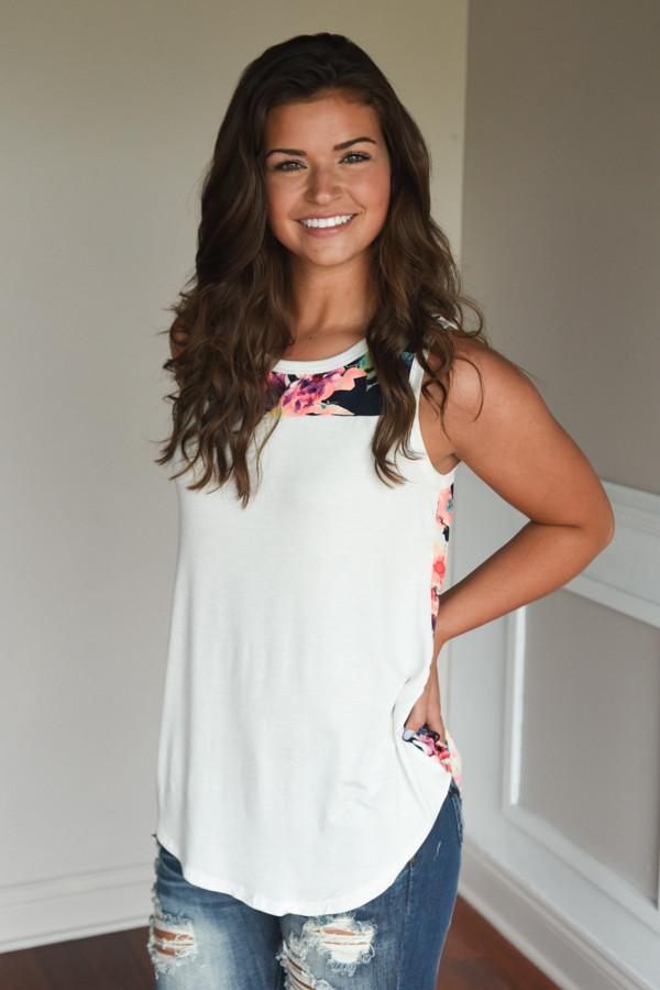 Don't Be Shy Floral Tank Top ~ White