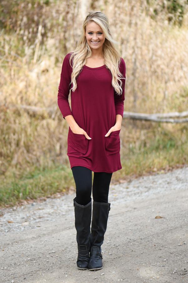 Burgundy Button Down Pocket Top