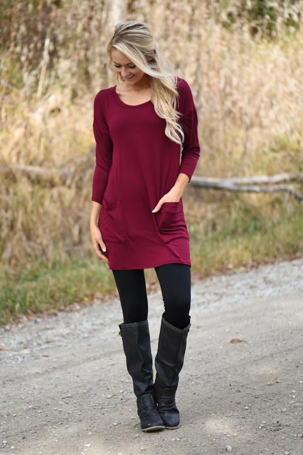 Burgundy Button Down Pocket Top