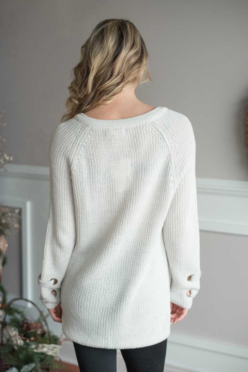 Light Grey Lace Up Sweater