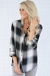 Black and Cream Button Up Plaid Top