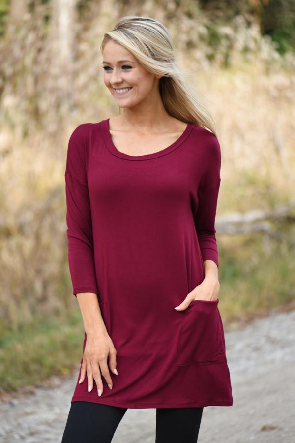 Burgundy Button Down Pocket Top