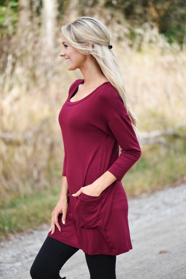 Burgundy Button Down Pocket Top