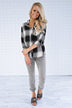 Black and Cream Button Up Plaid Top