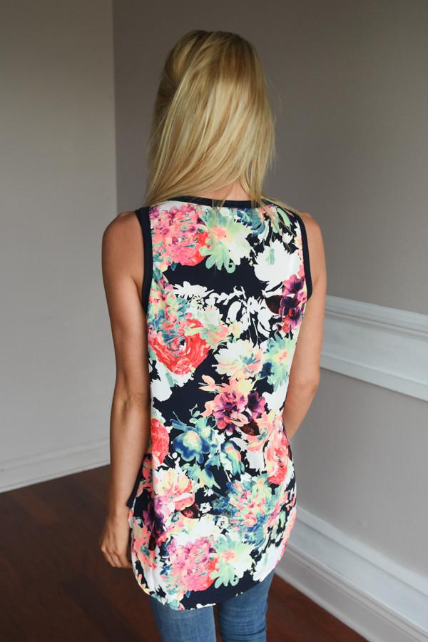 Don't Be Shy Floral Tank Top ~ Navy