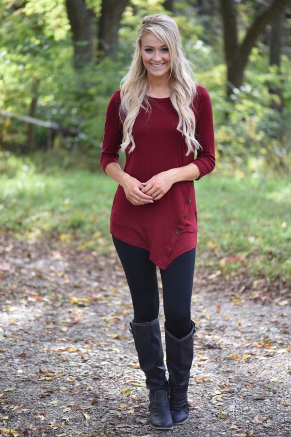 Baby I'm Yours Button Top - Burgundy