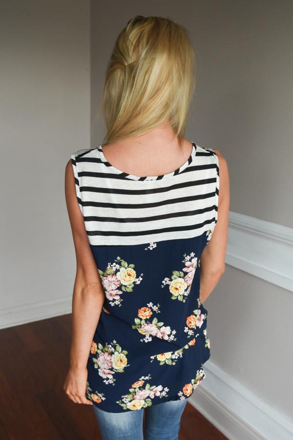 Navy & White Striped Floral