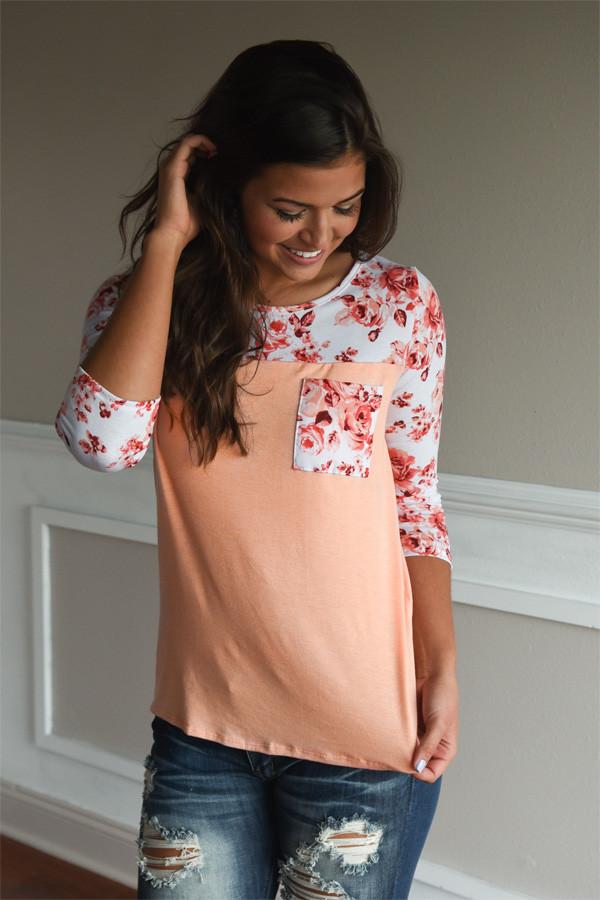 So Kissable in Peach ~ Floral Top
