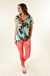 Watercolor Floral Knot Top ~ Mint