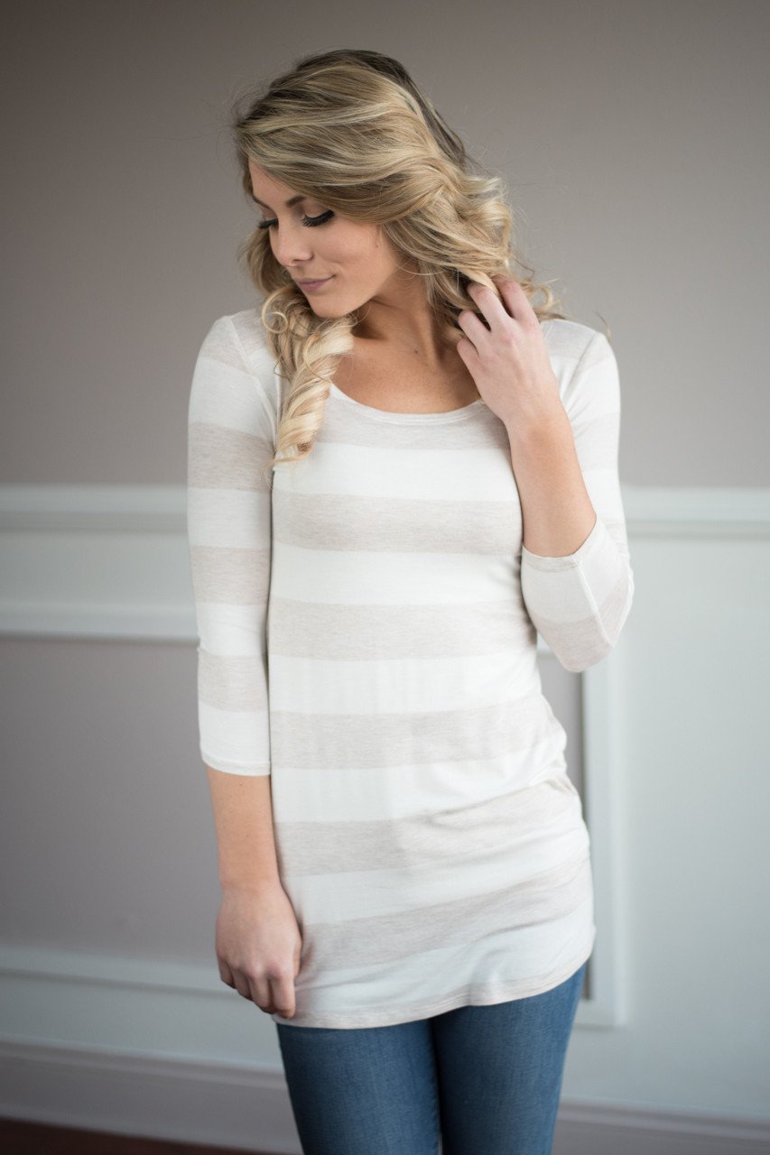 Dainty & Sweet Striped Taupe Top