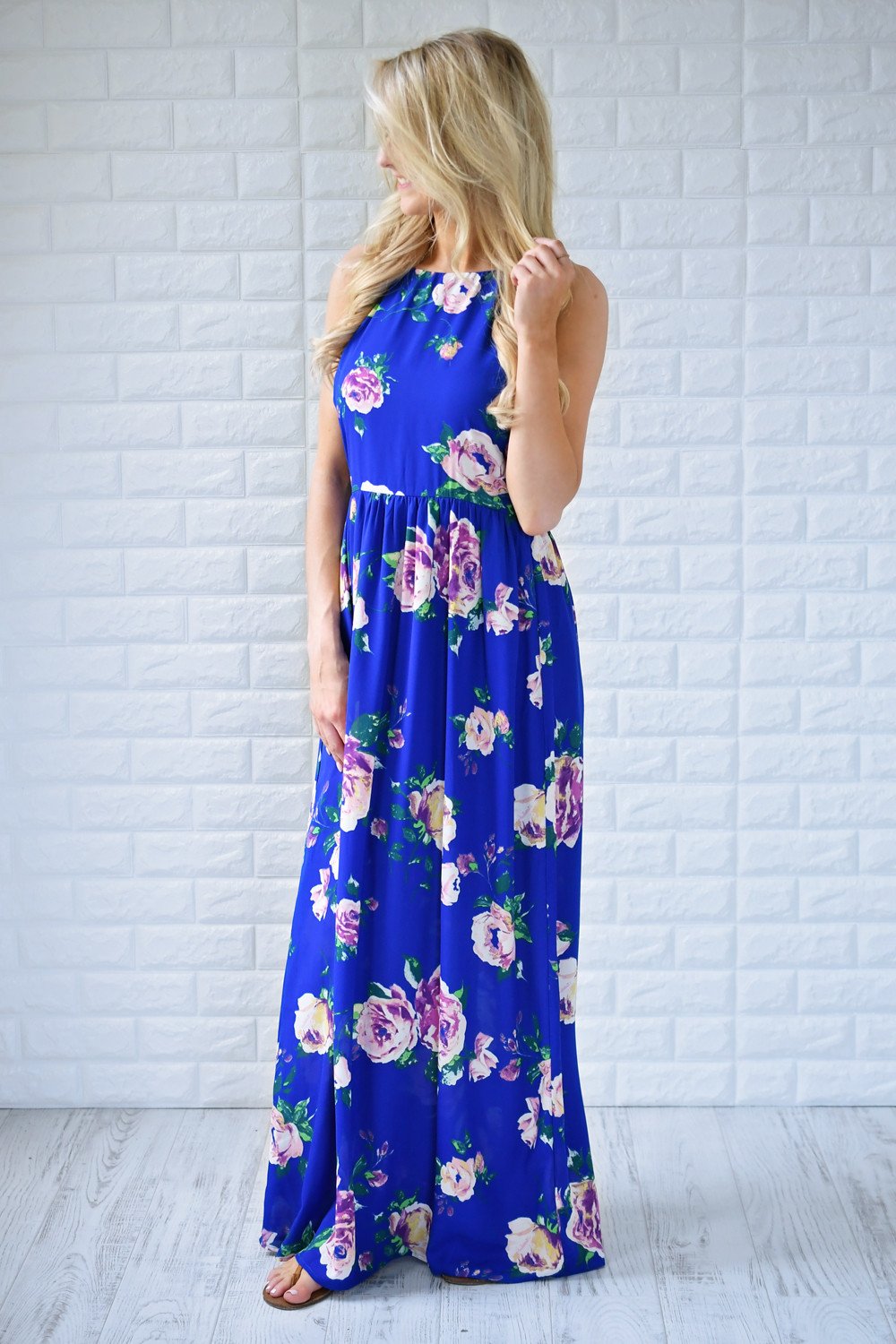 Electric Blue Floral Maxi Dress