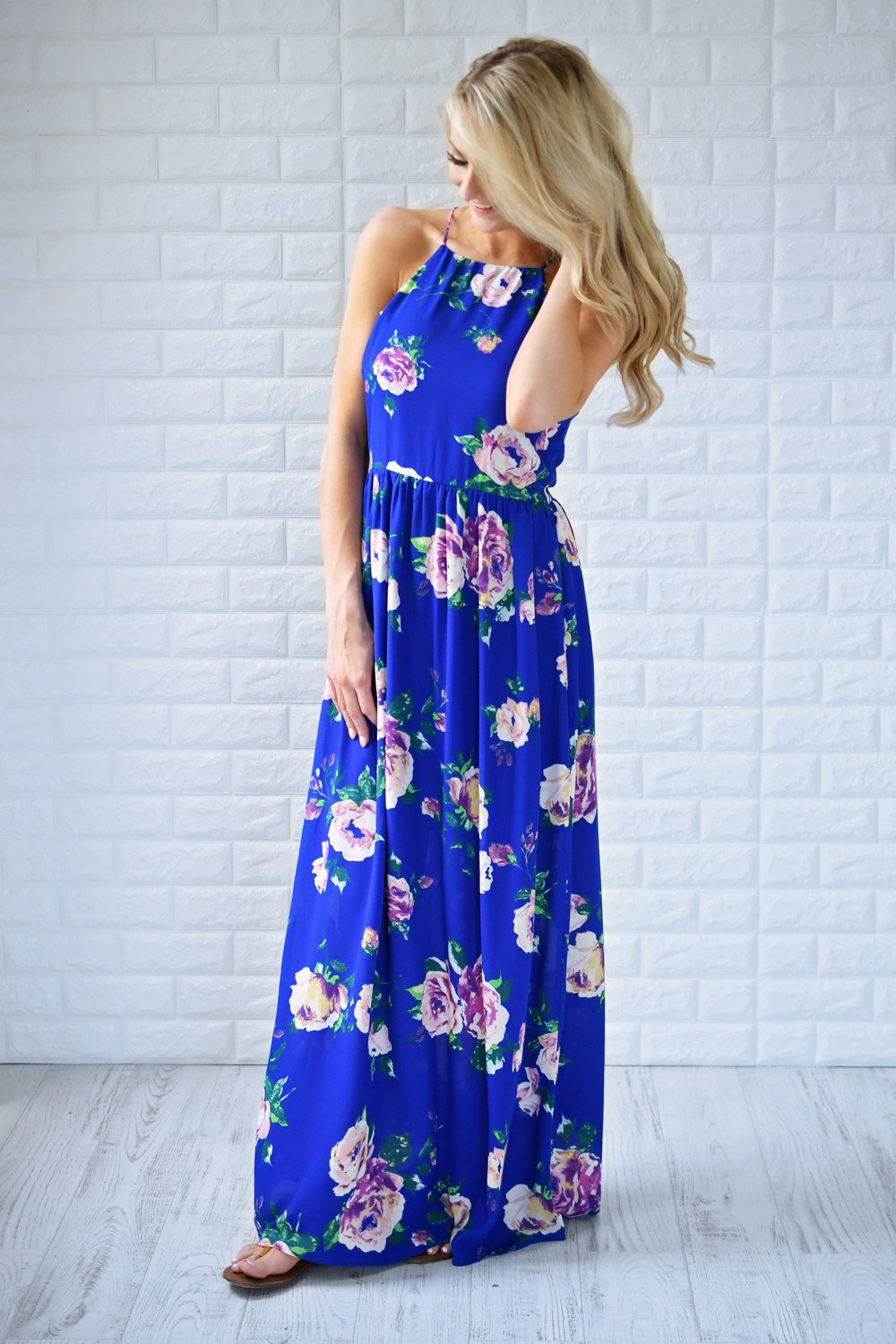 Electric Blue Floral Maxi Dress