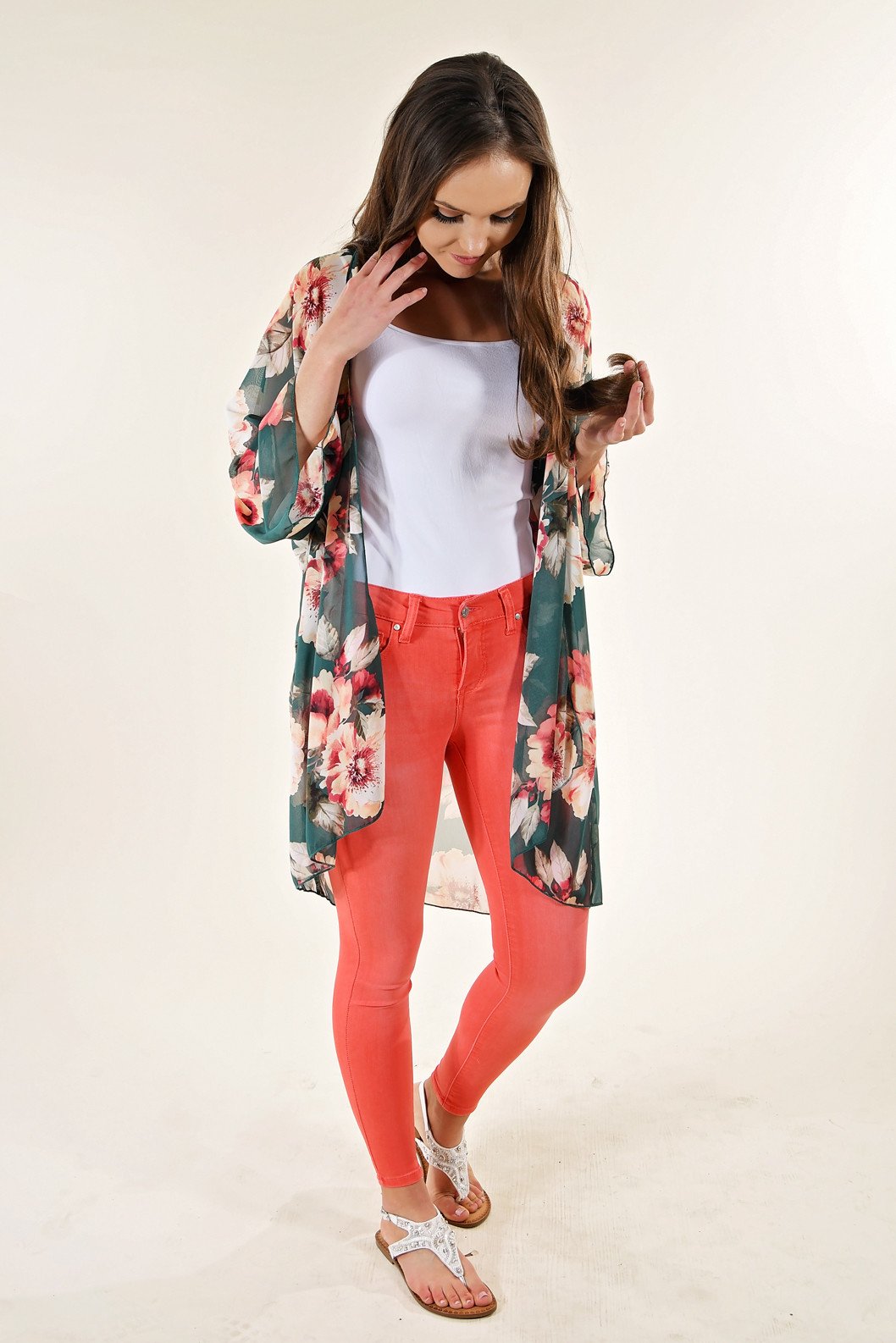 Teal Floral Kimono