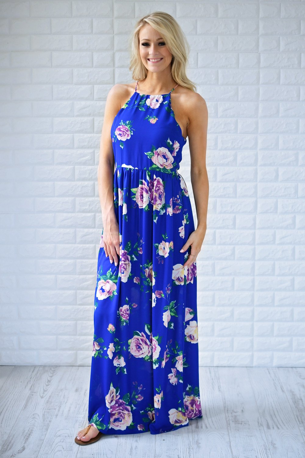 Electric Blue Floral Maxi Dress