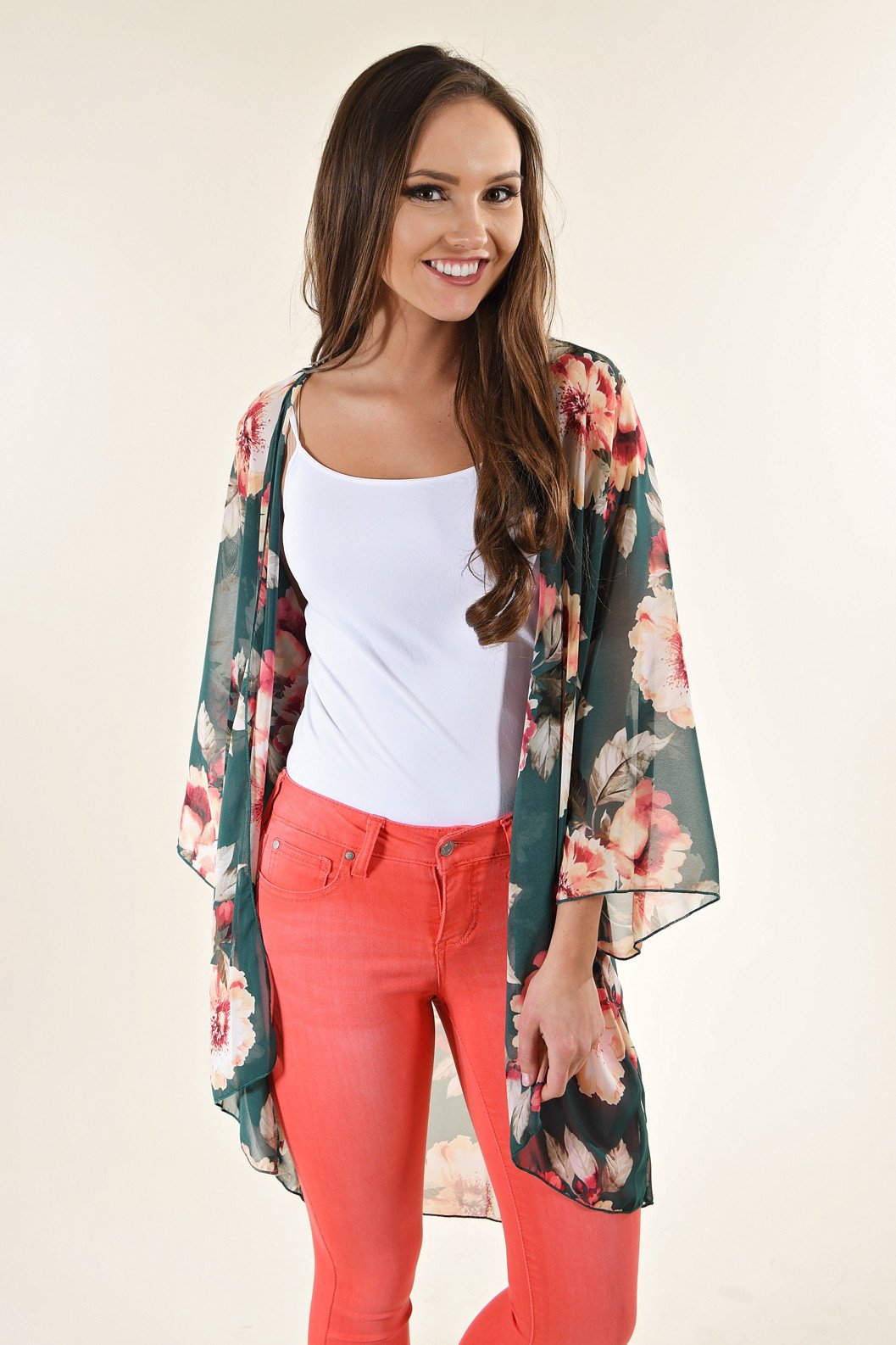 Teal Floral Kimono