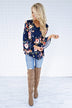 Southern Belle Floral Top ~ Navy