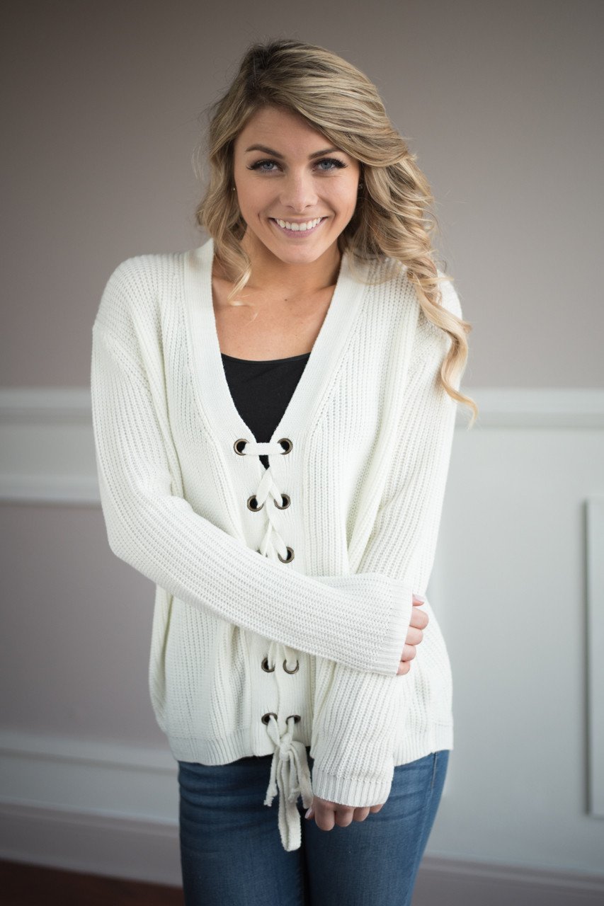 All I Want ~ Cream Lace Up Top