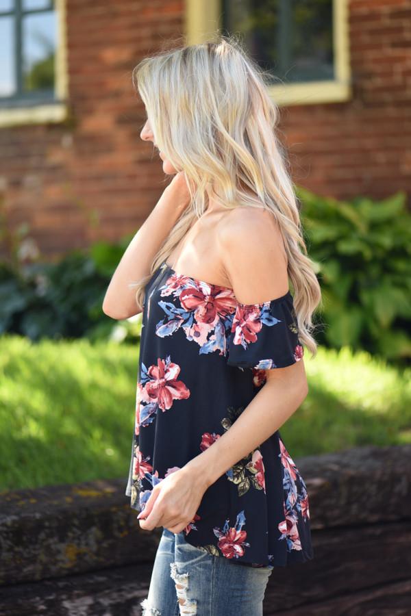 Navy Floral Off the Shoulder Top