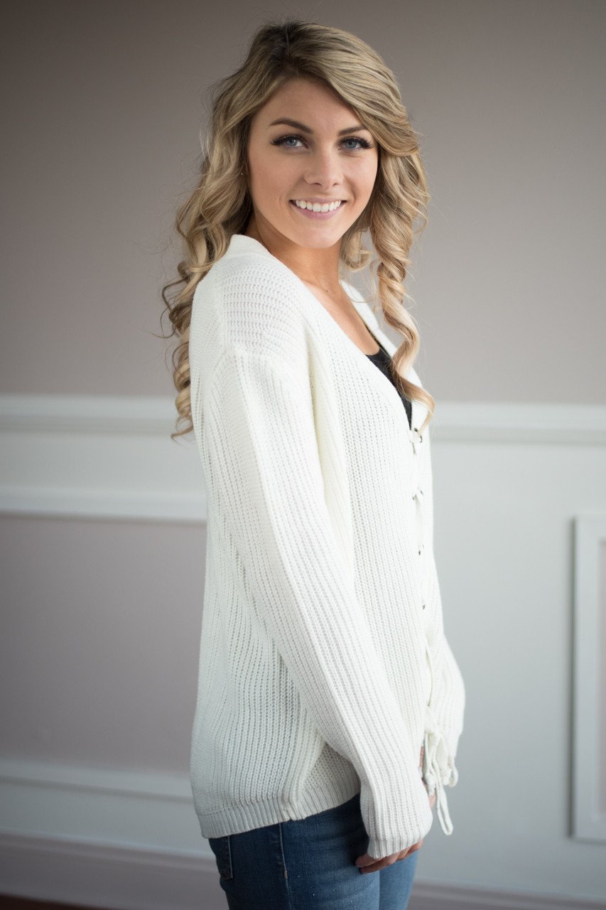 All I Want ~ Cream Lace Up Top