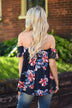 Navy Floral Off the Shoulder Top