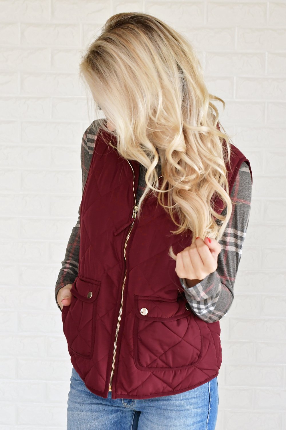 Burgundy Quilted Vest The Pulse Boutique