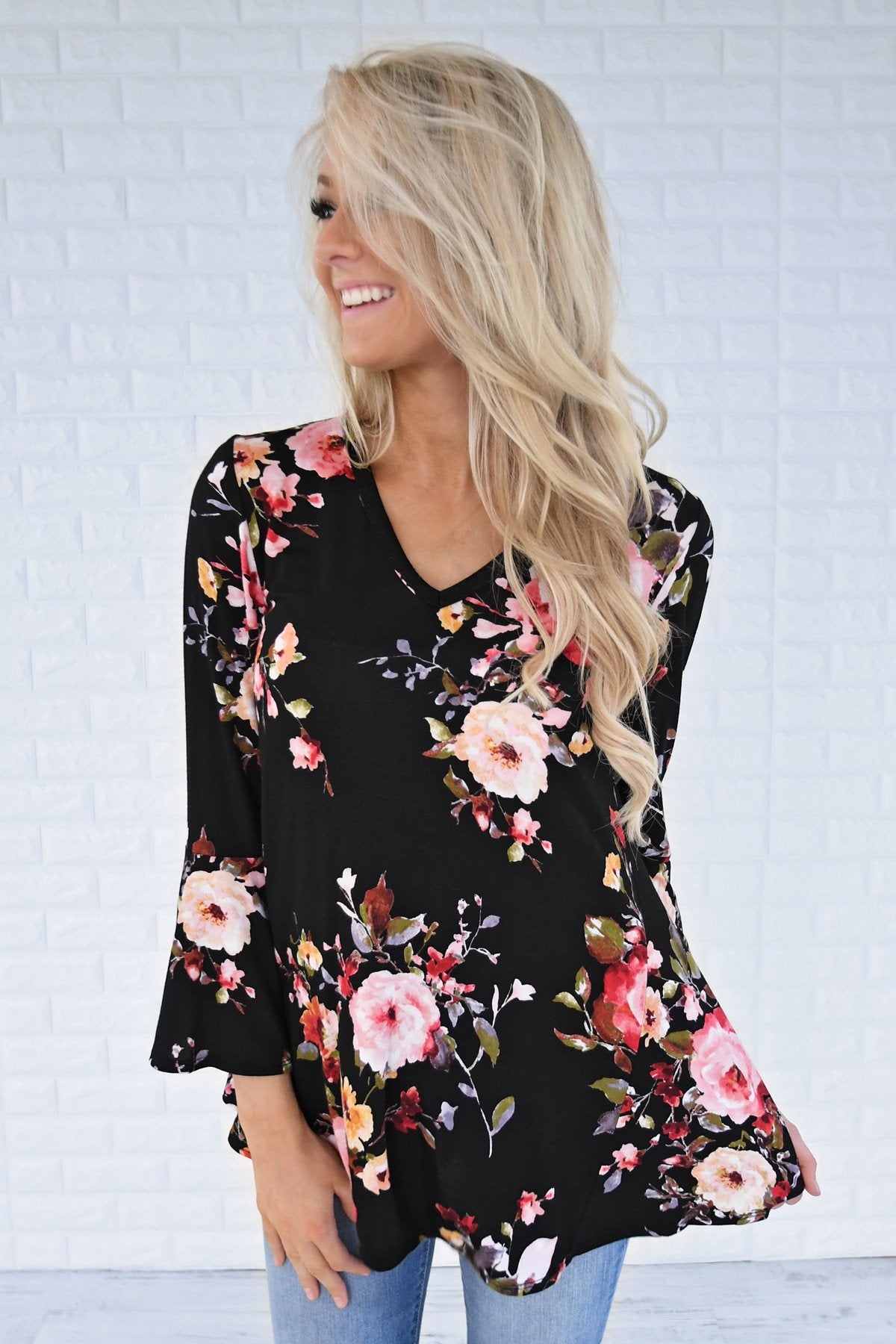 Southern Belle Floral Top in Black