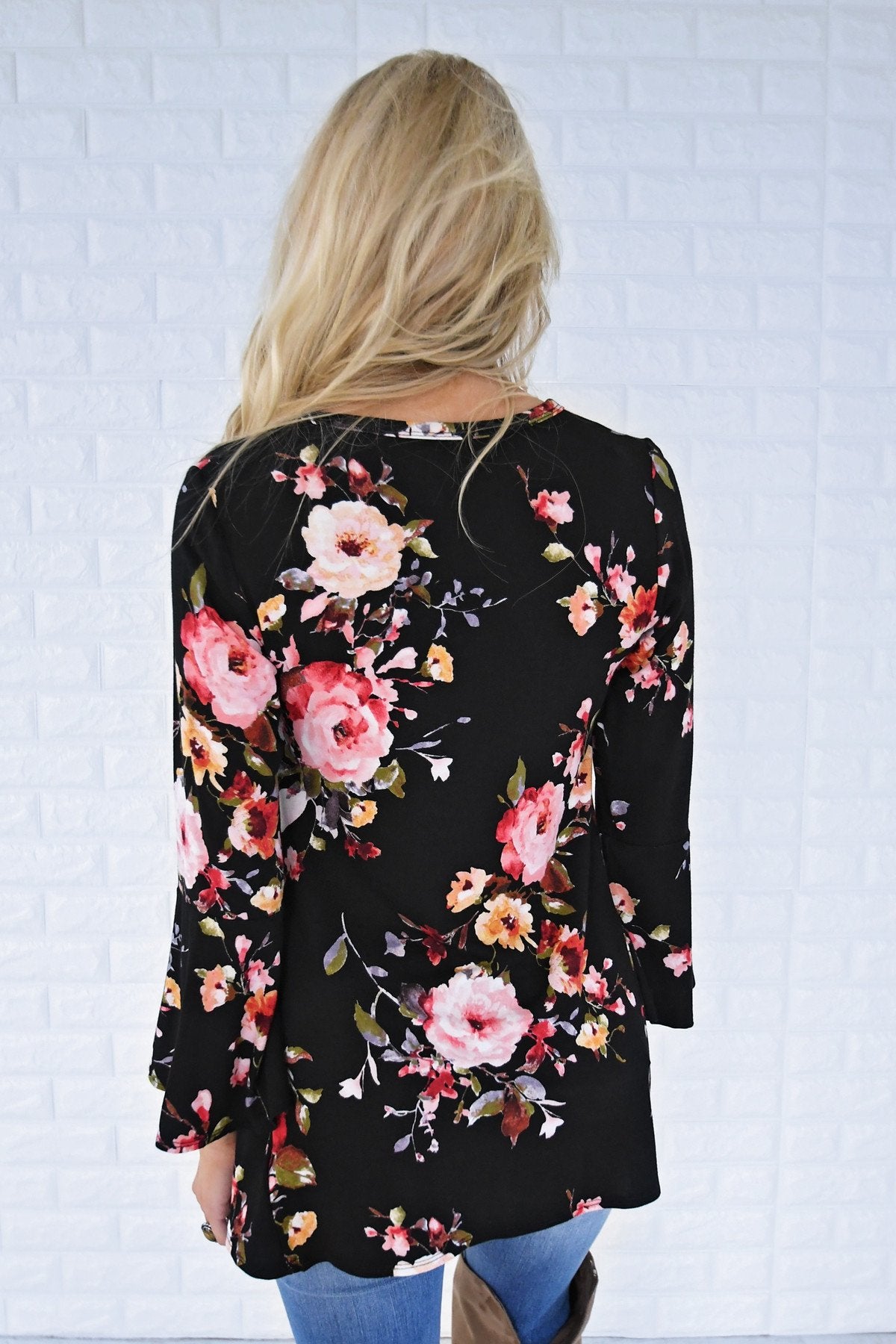 Southern Belle Floral Top in Black