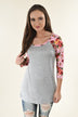 Pink Floral and Grey 3/4 Sleeve Top