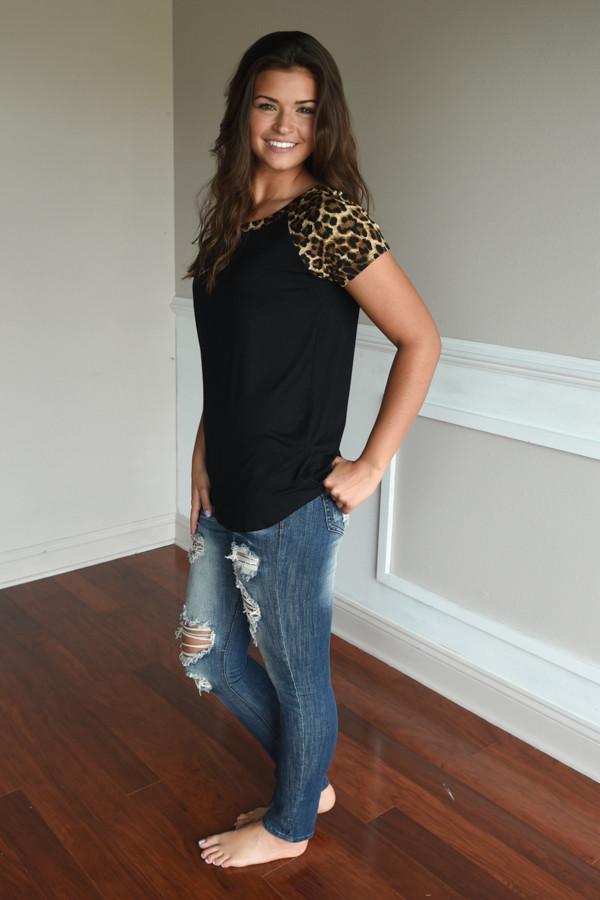 Black Leopard Top